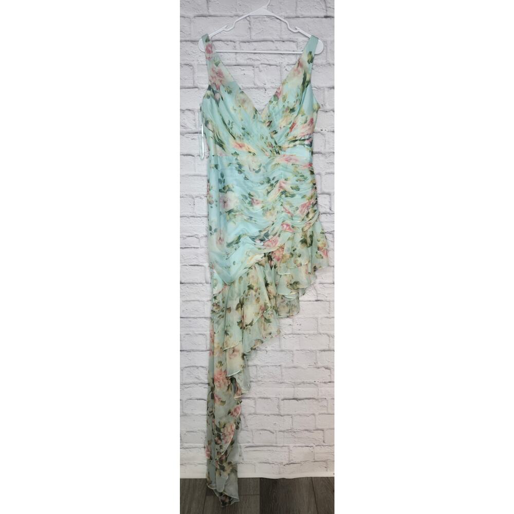 NWT Mac Duggal Ieena Blue Floral Chiffon Waterfall Ruffle Hem Gown Size 10 prom - Picture 4 of 11